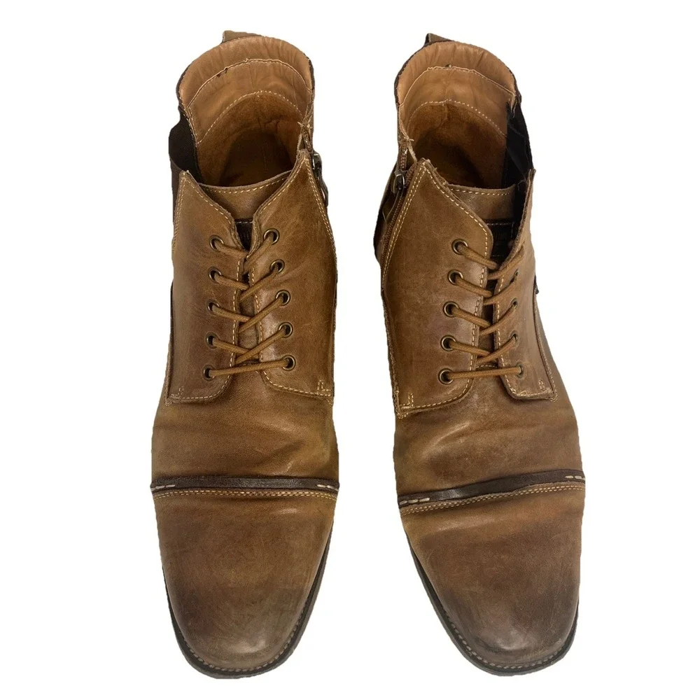 Steve Madden Men's P-Jack Brown Leather Ankle Boots Size‎ 12